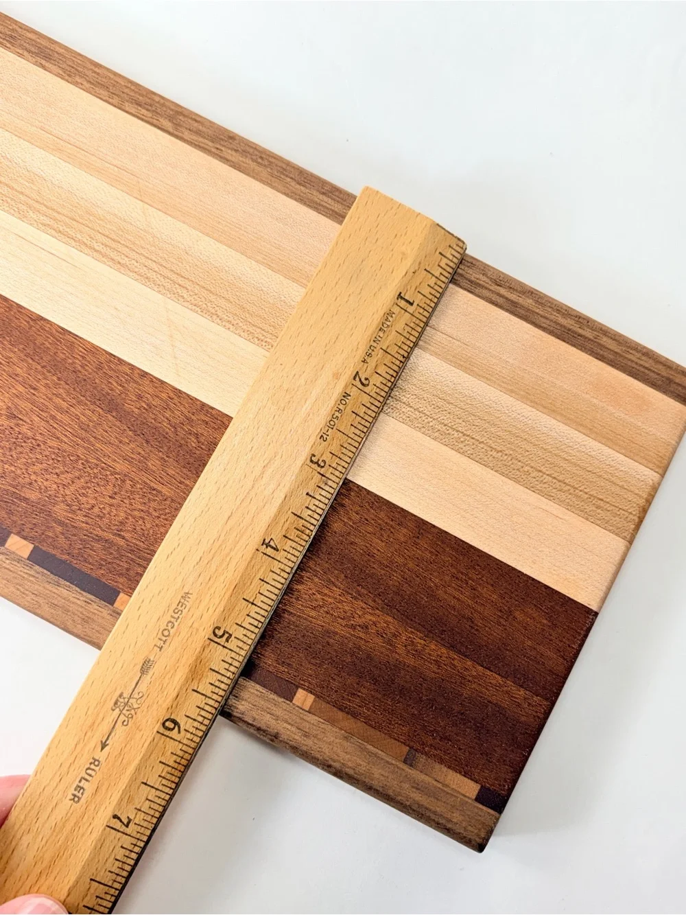 Wood Serving or Cutting Board with Built-In Handle Muilti Tone Wood Inlay